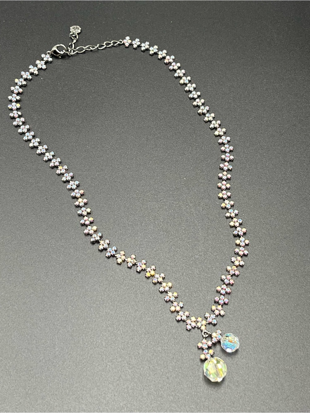 Vintage Fifth Avenue Collection AB Crystal Flower Y-drop Necklace